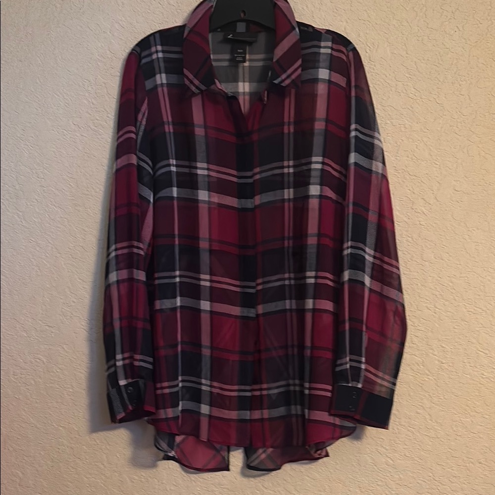 Lane Bryant Burgundy and Black Plaid Shirt